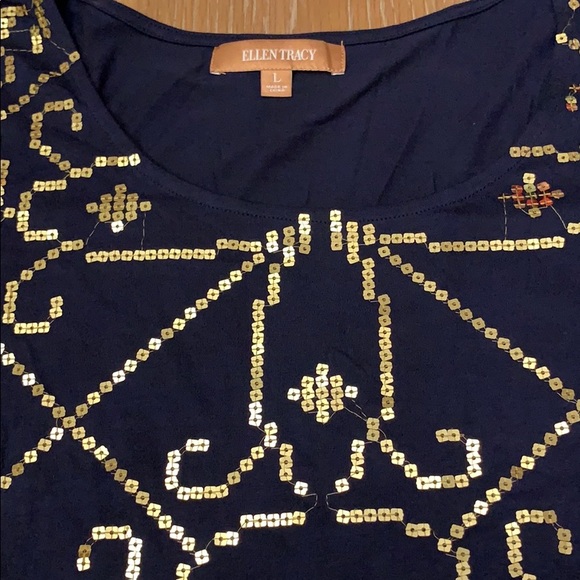 Ellen Tracy navy sequined top - Picture 2 of 2